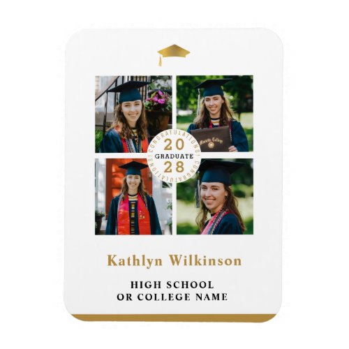 Gold Modern Simple Collage Graduation 4 Photo Magnet