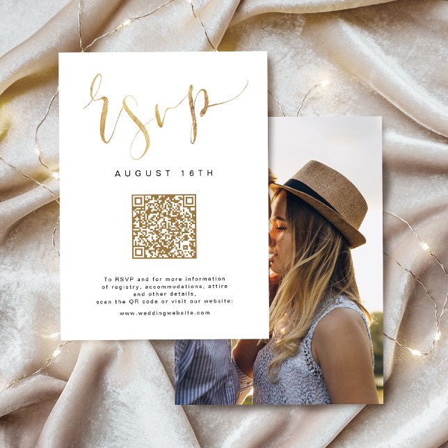 Gold Modern Simple Script wedding QR code RSVP Card (Gold Modern Simple Script wedding QR code RSVP Card)