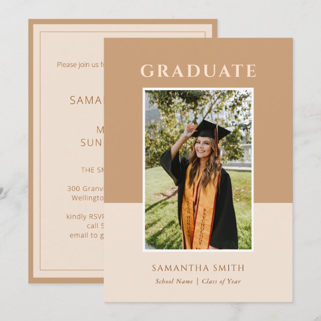 Gold Modern Simple Typography Photo Graduation Invitation (Front/Back)