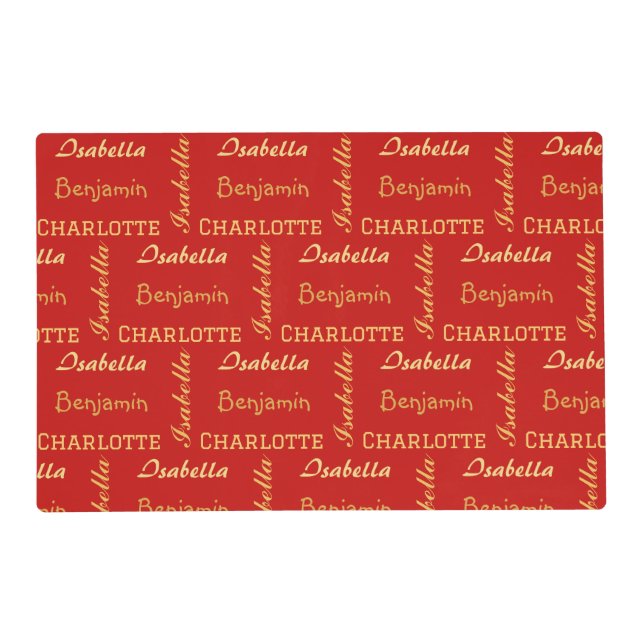 Gold Modern simple unique Calligraphy Family name Placemat (Back)