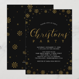Gold   Modern Snowflakes Christmas Dinner Party Invitation