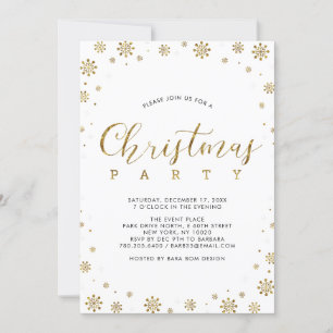 Gold Modern Snowflakes Christmas Dinner Party Invitation