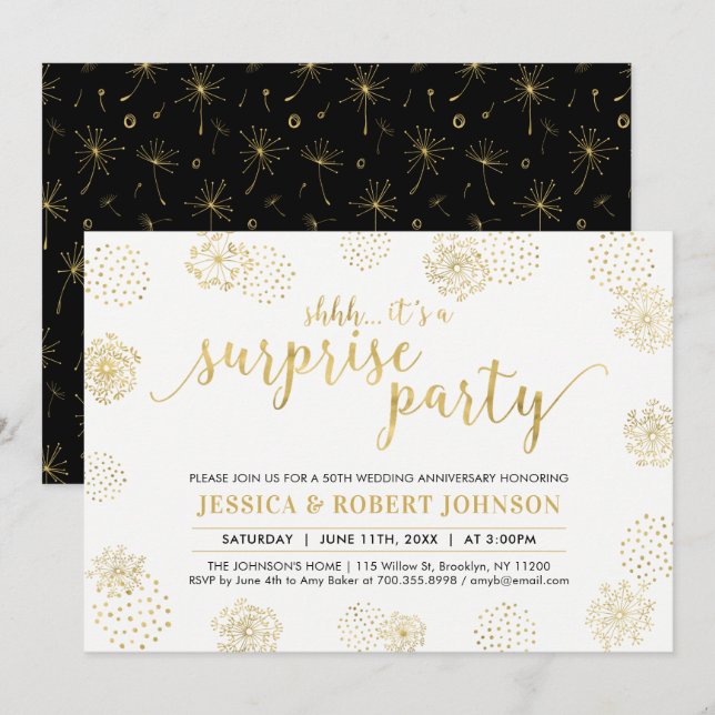 Gold | Modern Surprise 50th Wedding Anniversary Invitation (Front/Back)