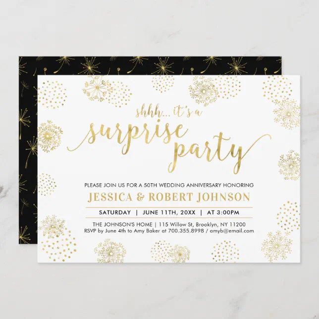 Gold | Modern Surprise 50th Wedding Anniversary Invitation | Zazzle