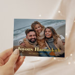 Gold Modern Text and Photo | Joyous Hanukkah Foil Holiday Postcard<br><div class="desc">This simple and stylish holiday postcard says "Joyous Hanukkah" in bold,  gold foil elegant modern typography with your favorite personal photo across the front of the card. Your personal holiday message can go on the back,  along with another small family photo.</div>