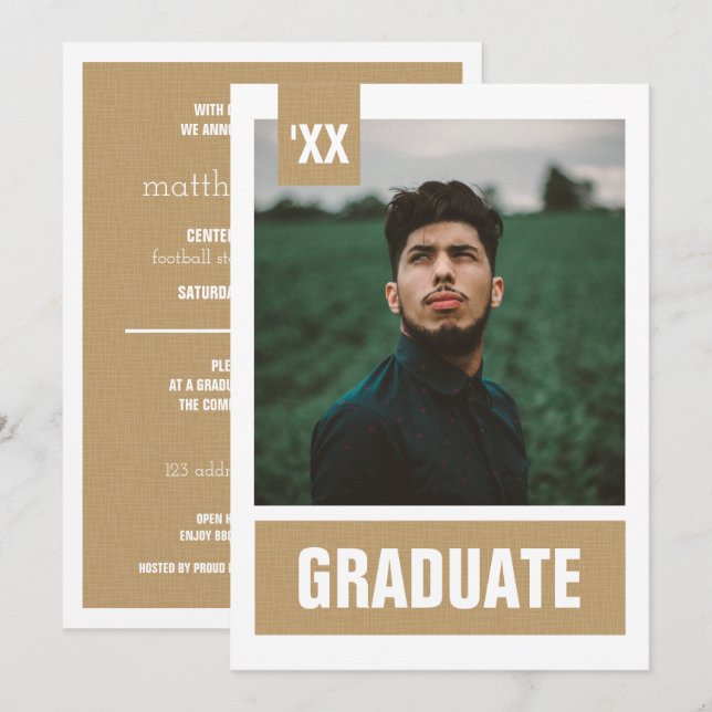 Gold Modern Textured Photo Graduation Invitation (Front/Back)
