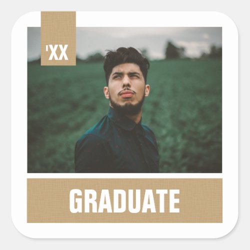 Gold Modern Textured Photo Graduation Square Sticker