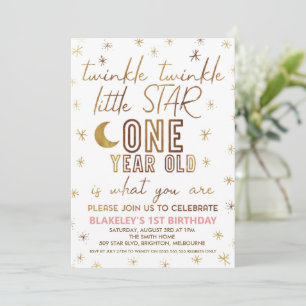 Gold Modern Twinkle Twinkle Little Star Birthday Invitation