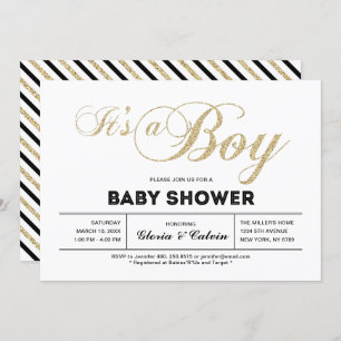 Gold Modern Typography It's a Boy Baby Shower Invitation