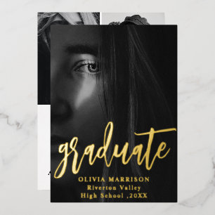 Gold Modern Typography Photo Collage Graduation  Foil Invitation