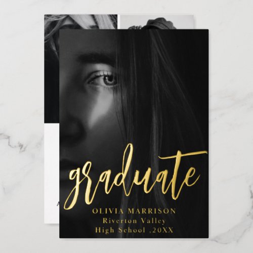 Gold Modern Typography Photo Collage Graduation  Foil Invitation