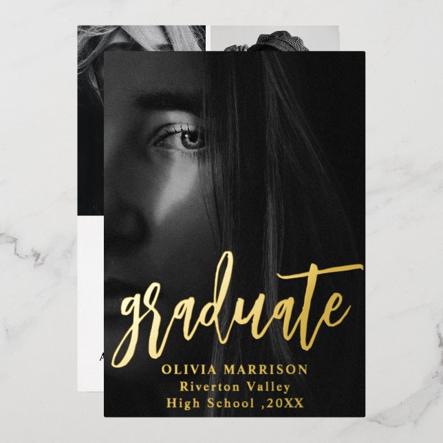 Gold Modern Typography Photo Collage Graduation  Foil Invitation (Front/Back)