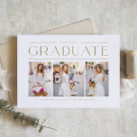 Gold Modern Typography Photo Collage Graduation Invitation<br><div class="desc">Invite guests to your graduation with this customizable photo graduation invitation. It features three photo collage and simple gold modern typography. Personalize this photo collage graduation invitation by adding your photos and graduation details. This modern photo graduation invitation is available in other colors and cardstock.</div>