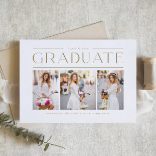 Gold Modern Typography Photo Collage Graduation Invitation
