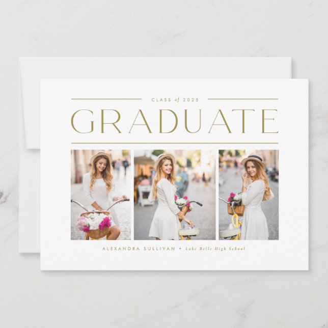 Gold Modern Typography Photo Collage Graduation Invitation (Front)