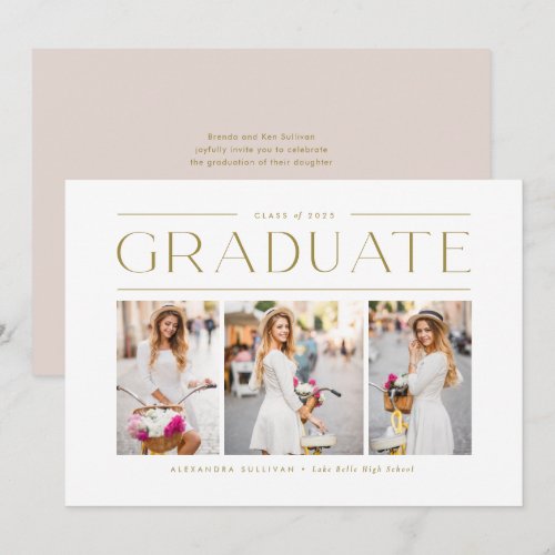 Gold Modern Typography Photo Collage Graduation Invitation