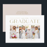 Gold Modern Typography Photo Collage Graduation Invitation<br><div class="desc">Invite guests to your graduation with this customizable photo graduation invitation. It features three photo collage and simple gold modern typography. Personalize this photo collage graduation invitation by adding your photos and graduation details. This modern photo graduation invitation is available in other colors and cardstock.</div>