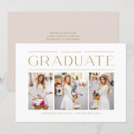 Gold Modern Typography Photo Collage Graduation Invitation