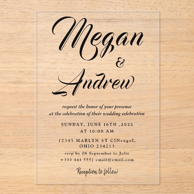 gold Modern Wedding  Acrylic Invitations (Front)