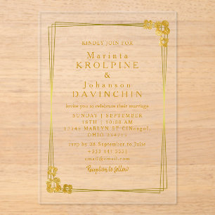 gold Modern Wedding Acrylic Invitations
