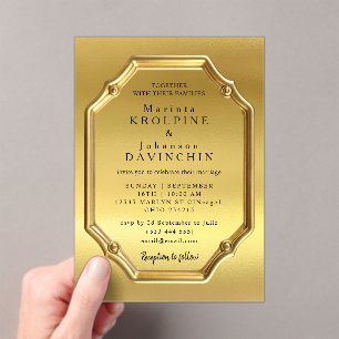 gold Modern Wedding Acrylic Invitations