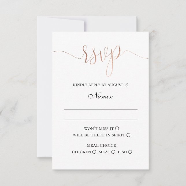 Gold modern wedding. Elegant simple minimalist RSVP Card (Front)