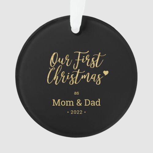 Gold Mom  Dad Parents First Christmas Photo Ceram Ornament