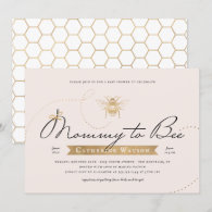 Gold Mommy to Bee Baby Shower Pink Blush Invitation