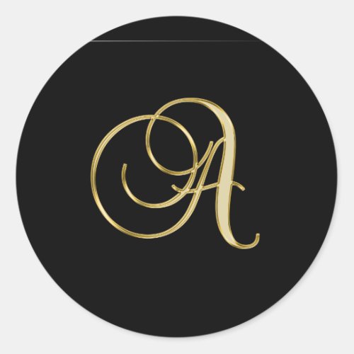 Gold monogram A Black_black Classic Round Sticker