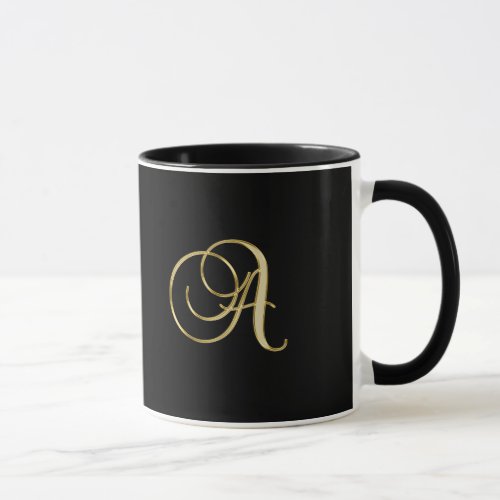 Gold monogram A Black_black Mug