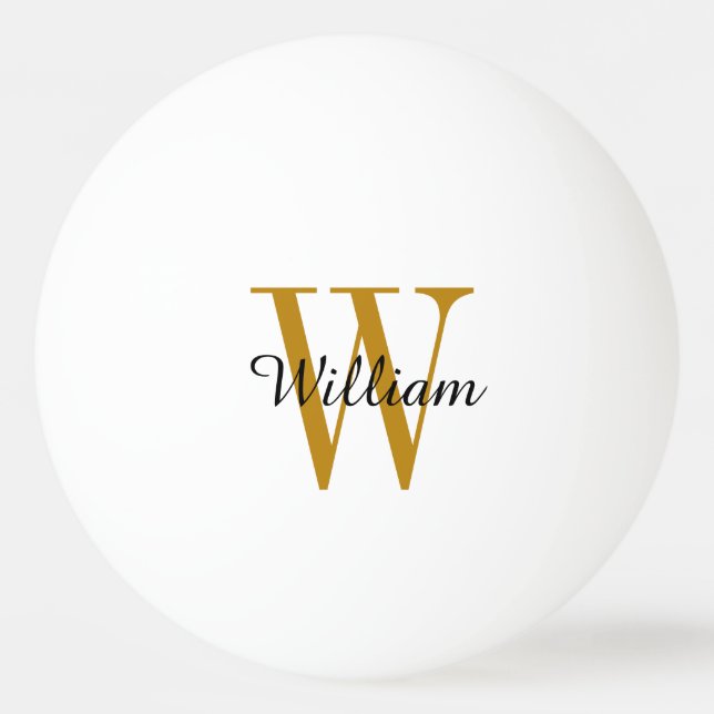 Gold Monogram and Name Personalized  Ping Pong Ball (Front)