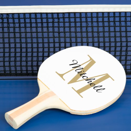 Gold Monogram and Name Personalized Ping_Pong Paddle