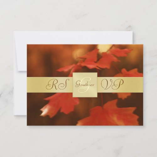 Gold Monogram Autumn Fall Leaf RSVP Invitation