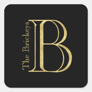 Gold Monogram B and Name on Any Color Square Sticker