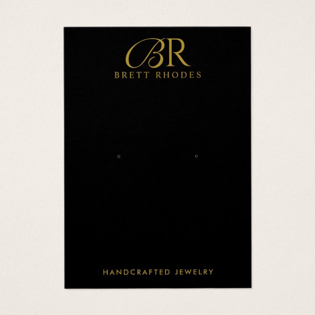 Gold Monogram Black Earring Jewelry Display Card (Front)