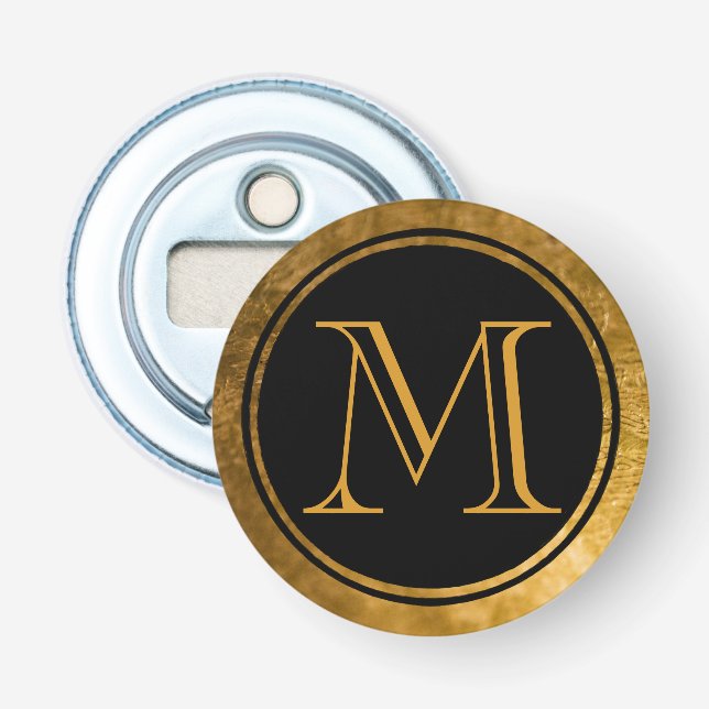 Gold Monogram Black Elegance Bottle Opener (Front)