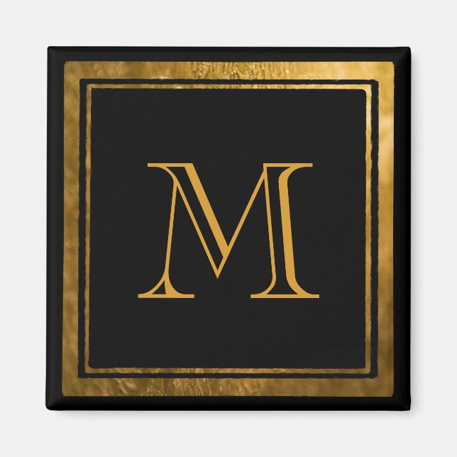 Gold Monogram Black Elegance Magnet (Front)