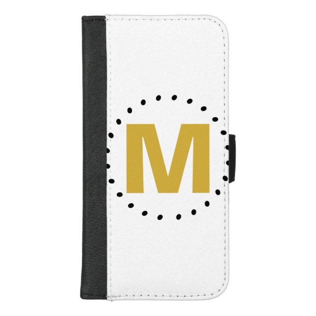 Gold Monogram Black Geometric Circle iPhone Wallet Case (Front)