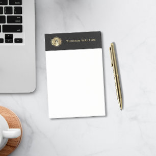 Gold Monogram Black Leather Look Elegant Post-it Notes