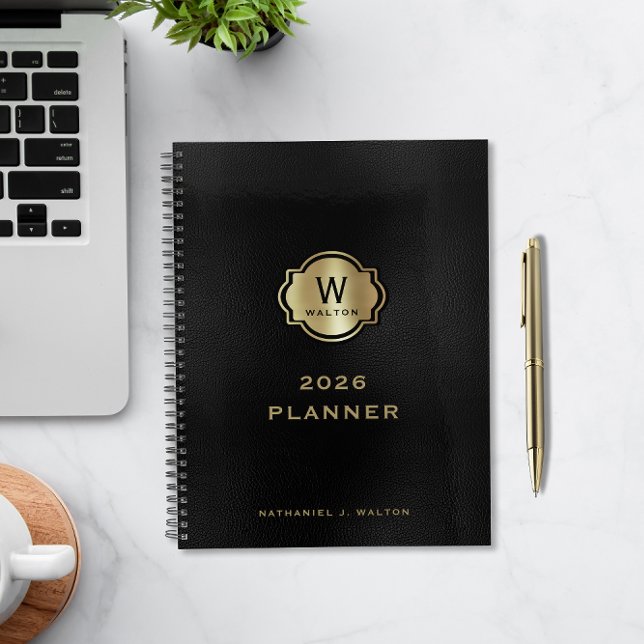 Gold Monogram Black Leather Look Planner (Creator Uploaded)