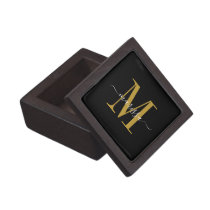 Gold Monogram Black Magnetic Wooden Gift Box