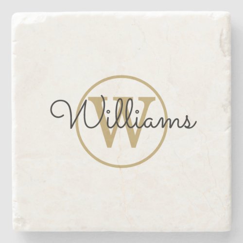 Gold Monogram Black Script Name Stone Coaster