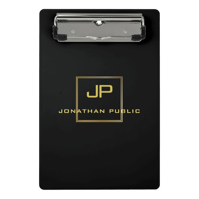 Gold Monogram Black Template Elegant Modern Cool Mini Clipboard (Front)