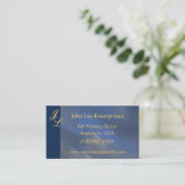 Gold Monogram Blue Sky  Elegant Business Card (Standing Front)