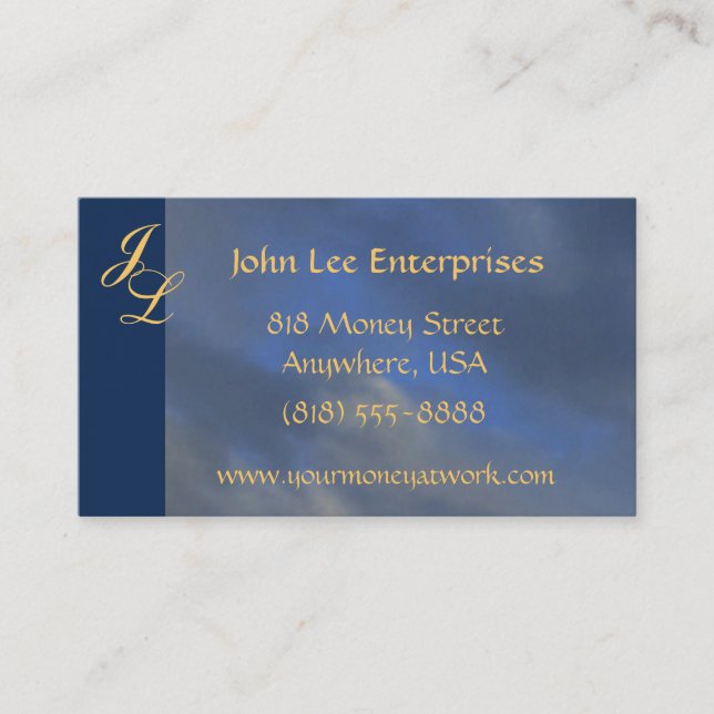 Gold Monogram Blue Sky  Elegant Business Card (Front)