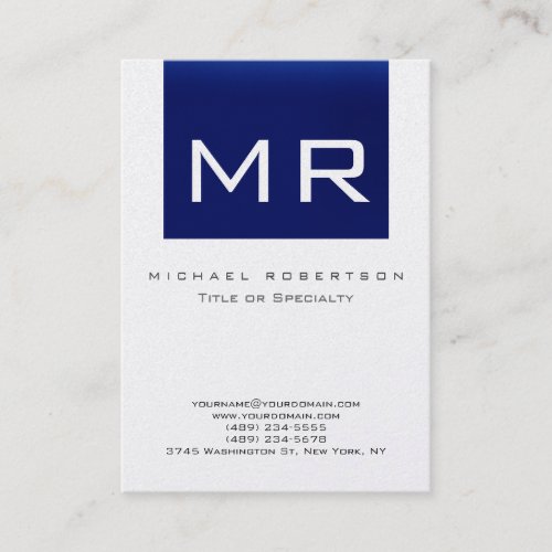 Gold Monogram Blue Striped Clean Business Card