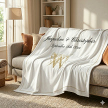 Gold Monogram & Border Black Script White Newlywed