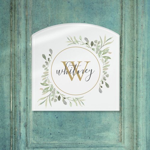 Gold Monogram Botanical Elegant Script Door Sign