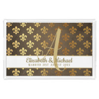 Gold Monogram Bronze Fleur De Lis Newlyweds Gifyts Acrylic Tray