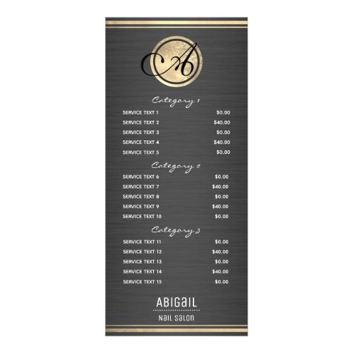 Gold Monogram Brushed Metal Nail Salon 3 Service Rack Card